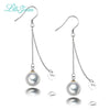Real S925 Sterling Silver Dangle Earrings For Women White/Black Round Seashell Pearl Drop Earrings Fine Jewelry 096