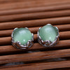 Real Silver 925 Earrings For Women Green Cat's Eye Opal Stone Simple Round Stud Earrings High Quality Jewelry