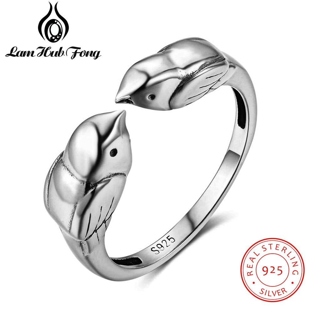 Real Solid Pure 925 Sterling Silver Jewelry Rings for Women New Cute Double Bird Anillos Finger Trendy Fine Jewelry Accessorie