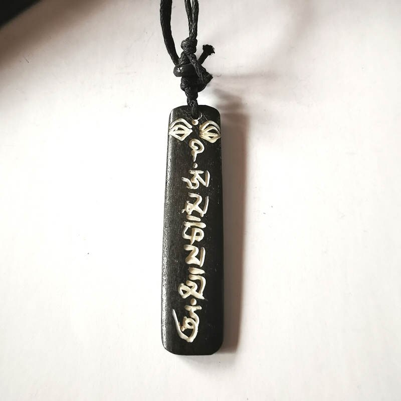 Real Tibet Amulet Yak Bone Hand Carved Mantras Buddha Eye Pendant Necklace With Adjustable Rope Chain OM MANI PAD ME HUM TNL353