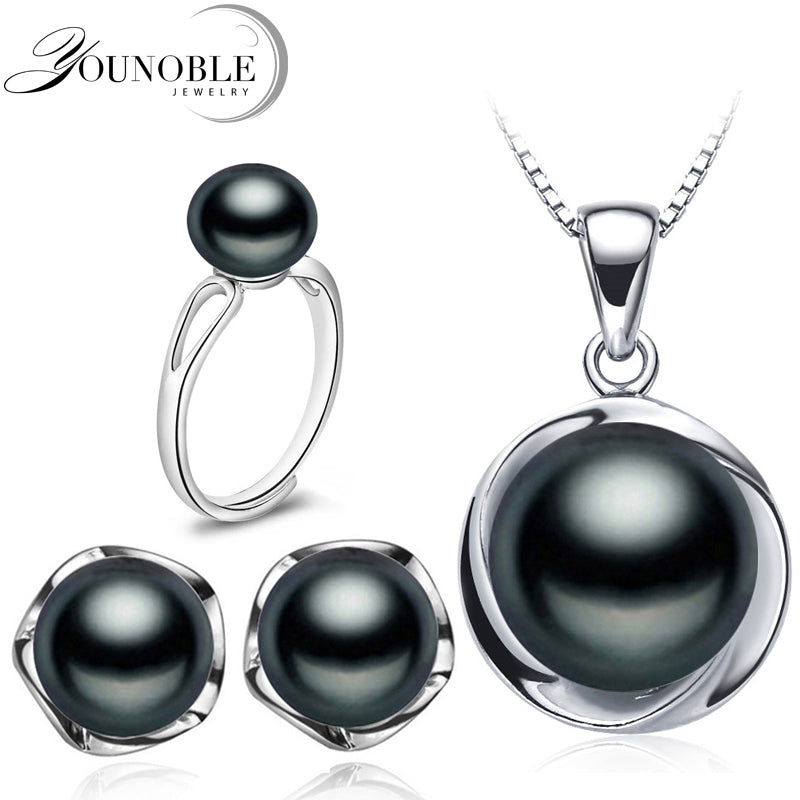 Real Wedding Natural Pearl Jewelry Sets 925 Silver Earring Set, Pearl Sets Necklace Ring Women Best Birthd Gift