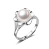 Real flower ring silver 925,white black natural pearl ring adjustable