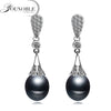 Real natural pearl earrings women,anniversary gift bridal black 925 silver earrings with pearls