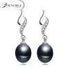 Real natural pearl earrings women,classic black bridal silver black pearl earring