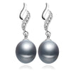 Real natural pearl earrings women,classic black bridal silver black pearl earring