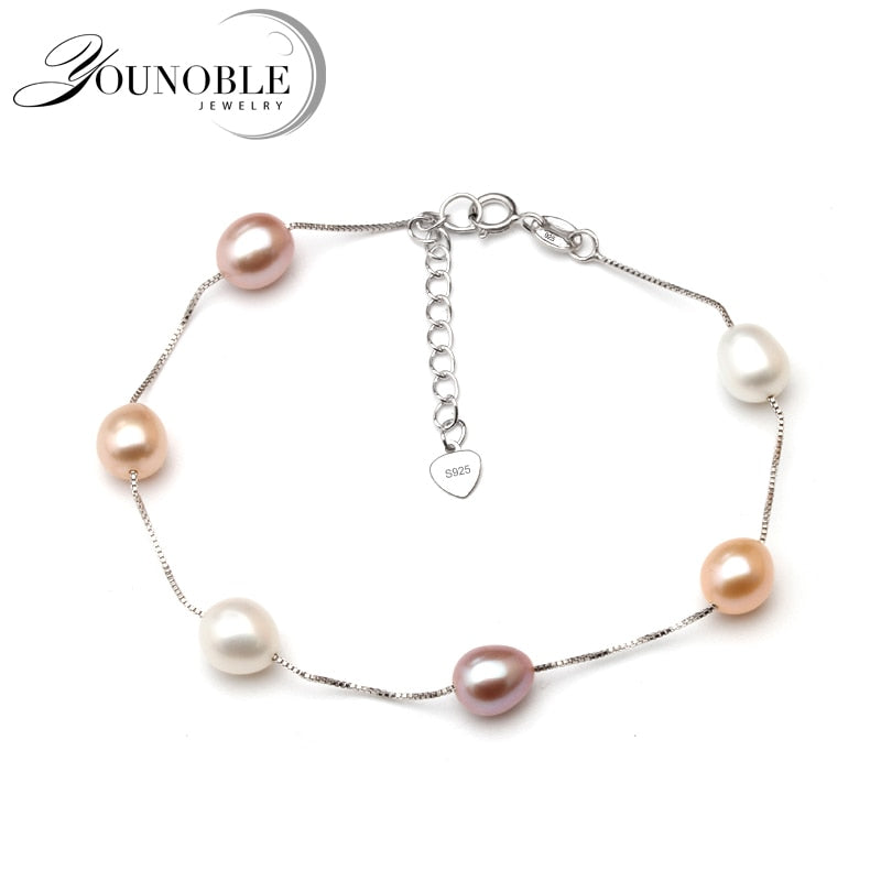Real pearl bracelet silver for women,wedding fashion different colors natural pearl charm bracelet jewelry