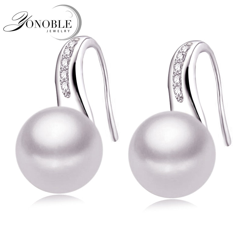 Real pearl earrings women,wedding natural pearl earring 925 sterling sliver trendy girl birthd best gift white E63