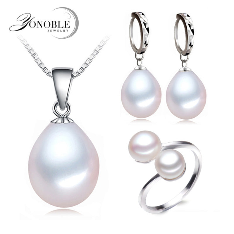 Wedding freshwater pearl jewelry set for women,genuine natural pearl necklace jewelry sets mother anniversary gifts white