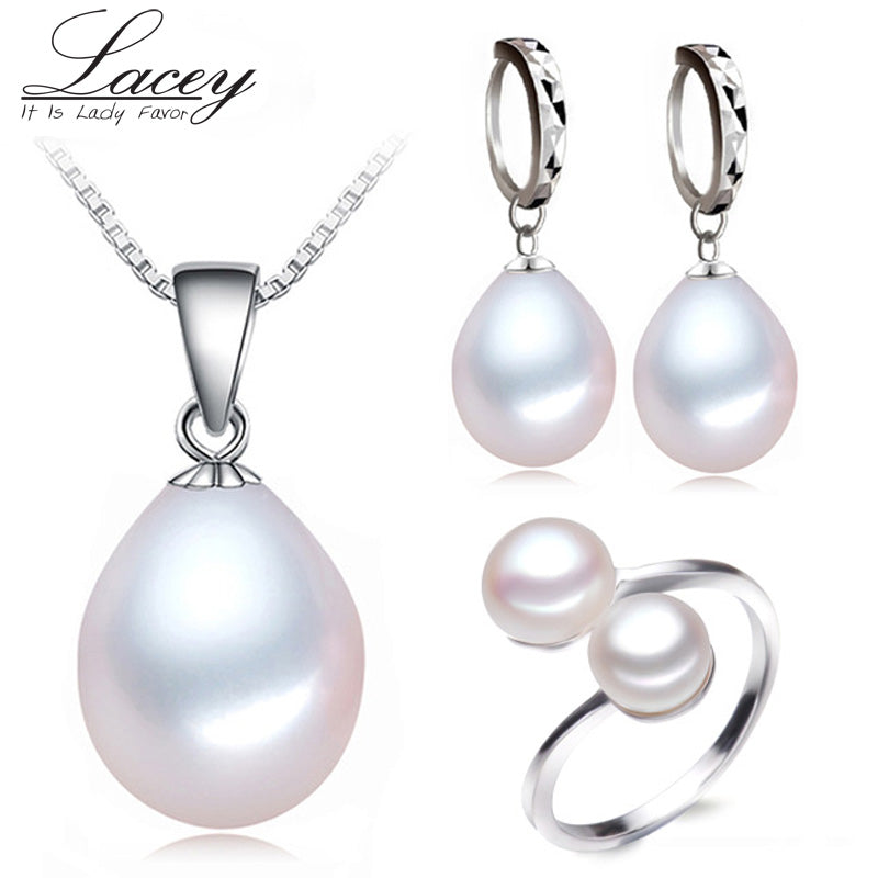 Real pearl jewelry sets women,natural pearl jewelry sets 925 silver mother pendant ring earring party top quality