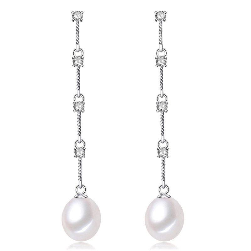 Real natural drop Long pearl earrings for women,white pink wedding 925 silver jewelry anniversary gift pearl earrings