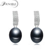 Real natural pearl earrings for women,cute bridal party girl gift 925 silver black pearl earring