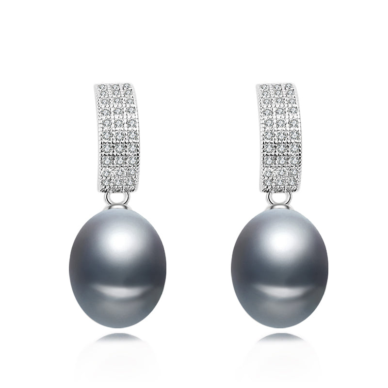 Real natural pearl earrings for women,cute bridal party girl gift 925 silver black pearl earring