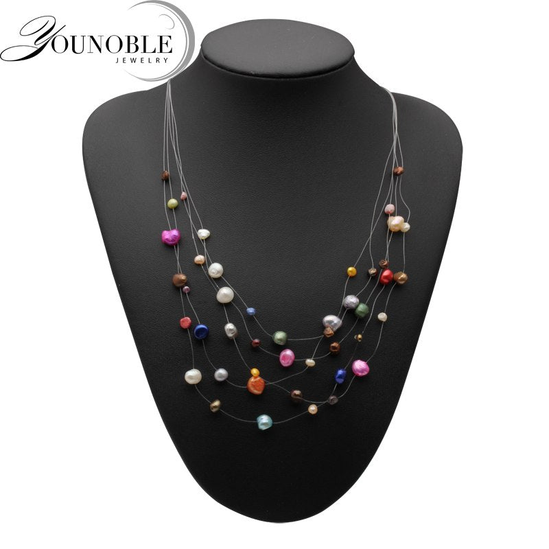 Real natural pearl necklace for women,beautiful multi layer statement colorful necklace anniversary gift