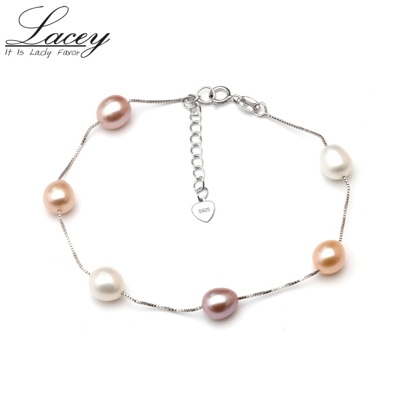 Real natural pearl bracelet for women, pearl chain link bracelet jewelry wedding 925 silver charms bracelet gift