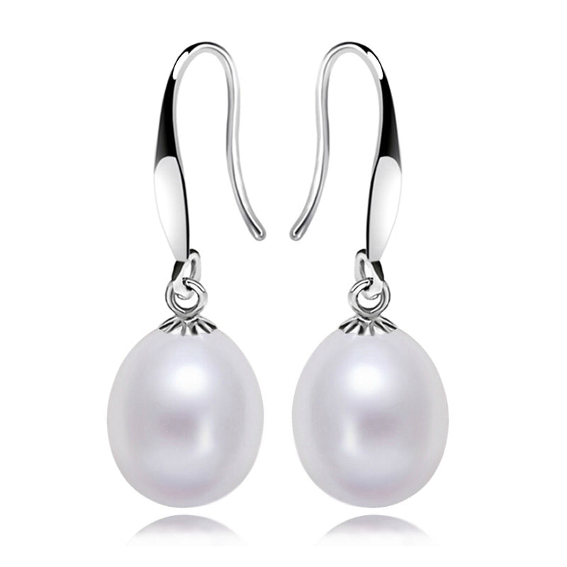 Real natural pearl earrings for women 925 silver white pearl drop earring