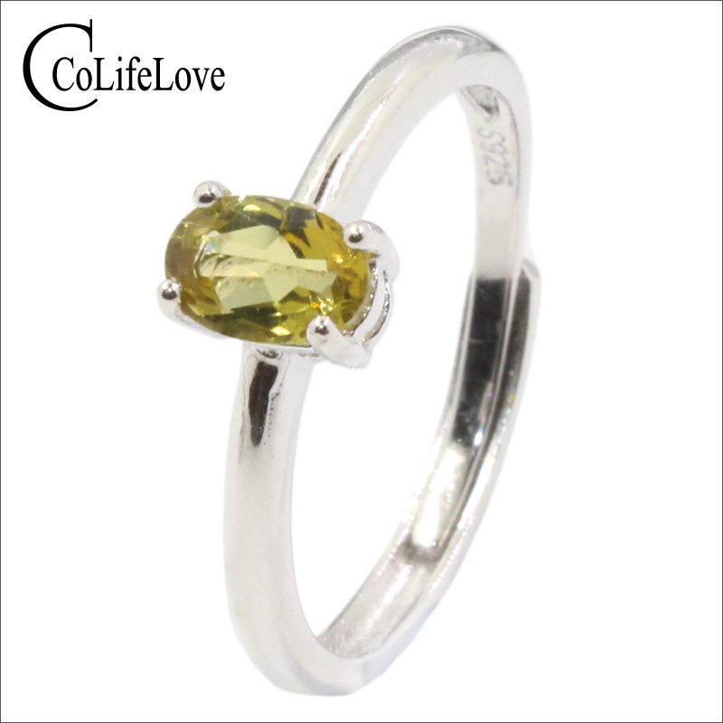 Real natural yellow tourmaline silver ring for office woman 4 mm * 6 mm SI grade tourmaline ring solid 925 silver office woman