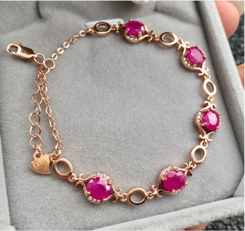 Real ruby bracelet Free shipping Natural and real ruby Chain bracelet 925 sterling silver 4*5mm 5pcs