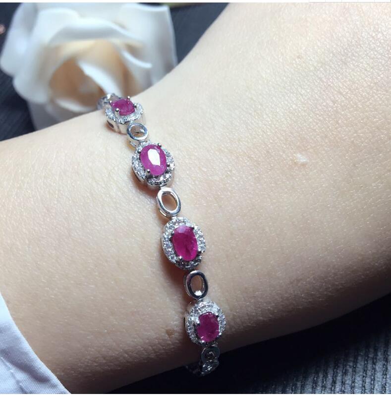 Real ruby bracelet Free shipping Natural and real ruby Chain bracelet 925 sterling silver 4*6mm 4pcs