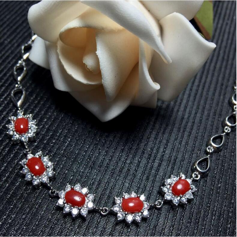 Real ruby bracelet Free shipping Natural and real ruby Chain bracelet 925 sterling silver 4*6mm 5pcs