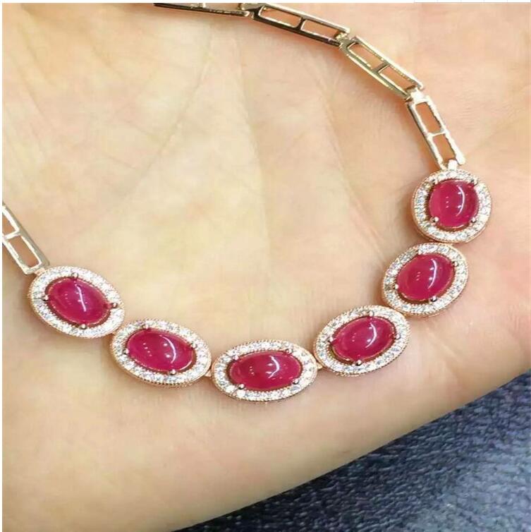 Real ruby bracelet Free shipping Natural and real ruby Chain bracelet 925 sterling silver 5*7mm 6pcs