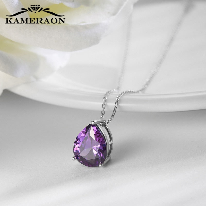 Real sterling silver necklaces 925 for women chain December birthstone cubic zirconia necklace Amethyst collar pendant jewelry