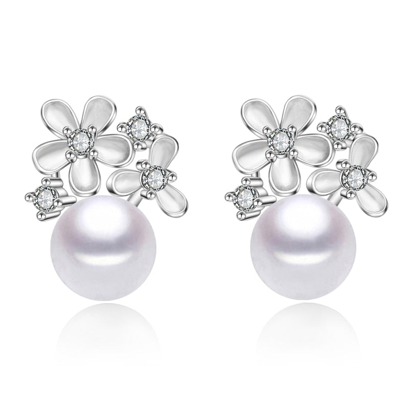 Real white grey unusual flower silver earrings 925 with pearls,fashion black pearl earrings woman