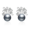 Real white grey unusual flower silver earrings 925 with pearls,fashion black pearl earrings woman