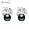 Real white grey unusual flower silver earrings 925 with pearls,fashion black pearl earrings woman