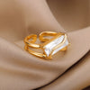 Rectangle Zircon Rings for Women Open Adjustable Stainless Steel Double Layers Finger Ring 2023 Trend Couple Wedding Jewelry BFF