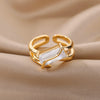 Rectangle Zircon Rings for Women Open Adjustable Stainless Steel Double Layers Finger Ring 2023 Trend Couple Wedding Jewelry BFF