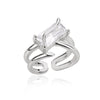 Rectangle Zircon Rings for Women Open Adjustable Stainless Steel Double Layers Finger Ring 2023 Trend Couple Wedding Jewelry BFF