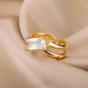 Rectangle Zircon Rings for Women Open Adjustable Stainless Steel Double Layers Finger Ring 2023 Trend Couple Wedding Jewelry BFF