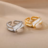 Rectangle Zircon Rings for Women Open Adjustable Stainless Steel Double Layers Finger Ring 2023 Trend Couple Wedding Jewelry BFF