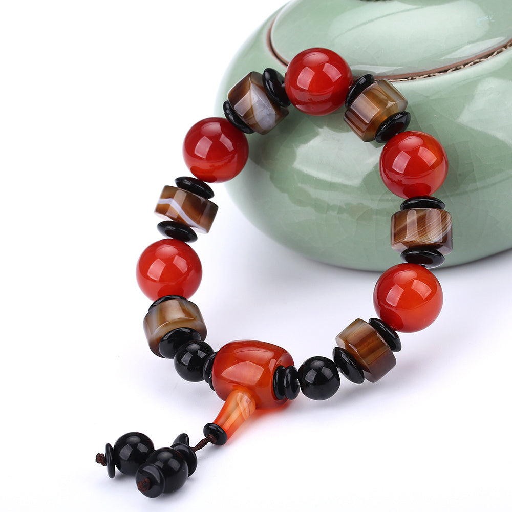 Red Agate Beads Charm Bracelet Men Pave Setting Black Natural Stone Beads Bracelets Bangles Pulseira Masculina Men Jewelry Reiki