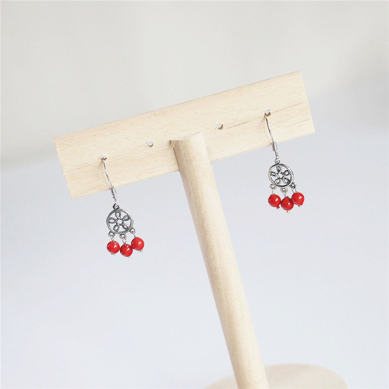 Red Beads 925 Sterling Silver Earrings for Women Female Earrings Ethnic Accessories Jewelry Stud Earrings Fashion Jewelry 2020