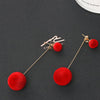 Red Black Fashion Plush Ball Drop Earrings For Women Korean Velvet Round Tassel Long Dangle Earrings Gift Jewelry Statement
