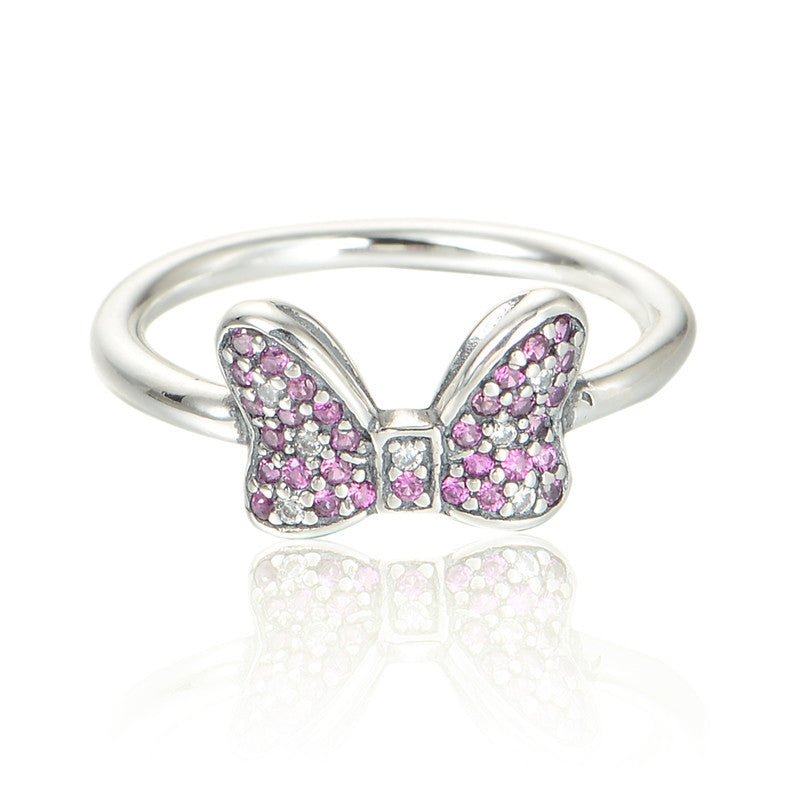 Red CZ Stone Bow Rings DIY Fashion Jewelry Newest 100% 925 Sterling Silver Ring European Women style DIY fine jewelry making