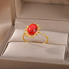 Red Circle Opal Rings for Women Stainless Steel Open Adjustable Gold Color Finger Ring 2023 Trend Jewelry anillos mujer