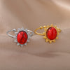 Red Circle Opal Rings for Women Stainless Steel Open Adjustable Gold Color Finger Ring 2023 Trend Jewelry anillos mujer