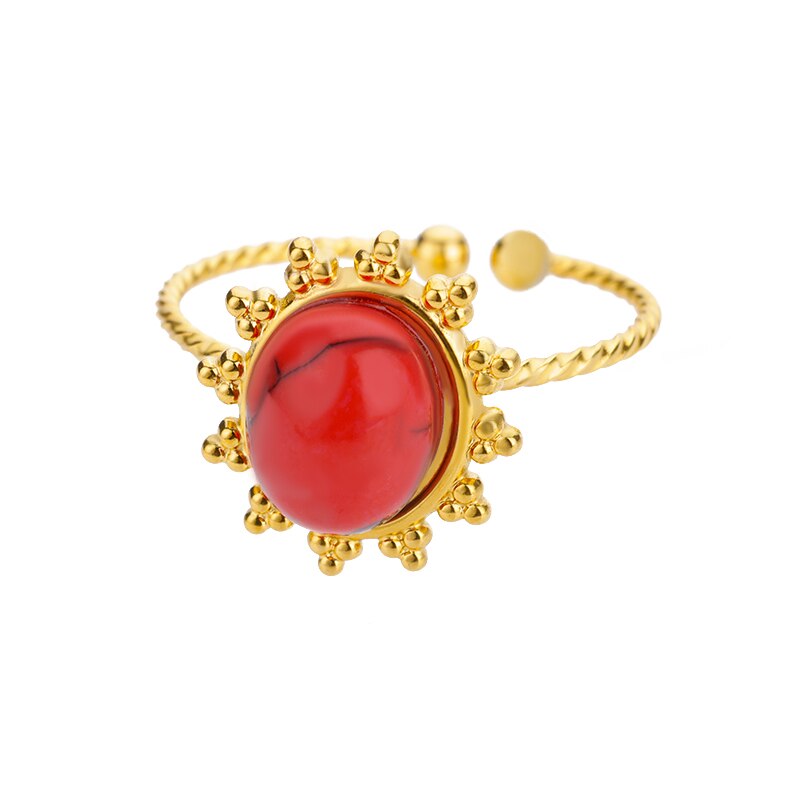Red Circle Opal Rings for Women Stainless Steel Open Adjustable Gold Color Finger Ring 2023 Trend Jewelry anillos mujer