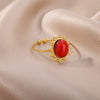 Red Circle Opal Rings for Women Stainless Steel Open Adjustable Gold Color Finger Ring 2023 Trend Jewelry anillos mujer