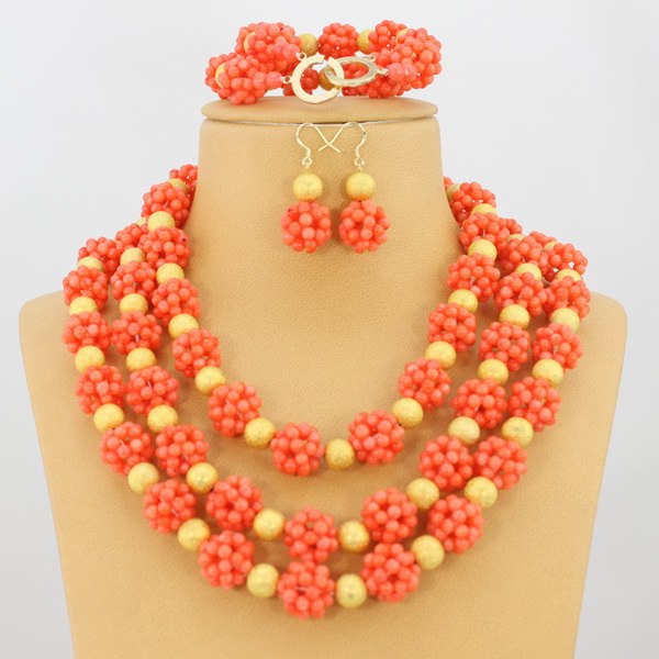 Red Coral African Beads Jewelry Set Nigerian Wedding Bridal Necklace Jewelry Set Unique Jewerly Sets   CJ371