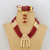 Red Coral African Beads Jewelry Set Nigerian Wedding Bridal Necklace Jewelry Set Unique Jewerly Sets   CJ371