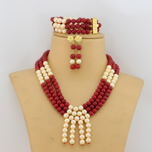 Red Coral African Beads Jewelry Set Nigerian Wedding Bridal Necklace Jewelry Set Unique Jewerly Sets   CJ371