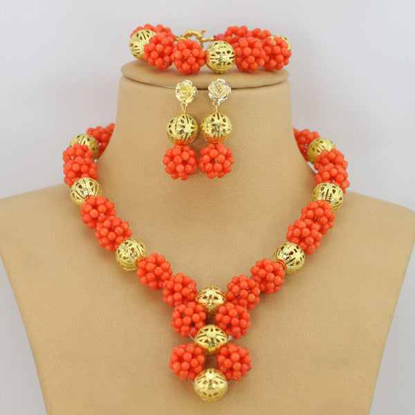 Red Coral African Beads Jewelry Set Nigerian Wedding Bridal Necklace Jewelry Set Unique Jewerly Sets   CJ371
