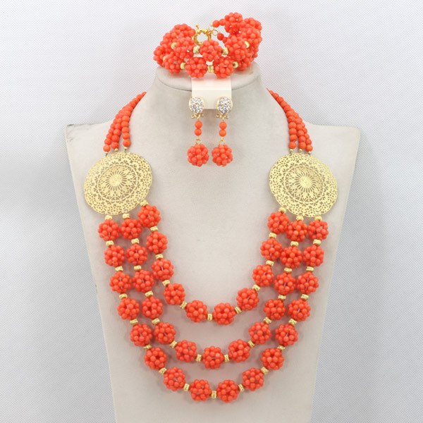 Red Coral African Beads Jewelry Set Nigerian Wedding Bridal Necklace Jewelry Set Unique Jewerly Sets   CJ371