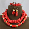 Red Coral African Beads Jewelry Set Nigerian Wedding Bridal Necklace Jewelry Set Unique Jewerly Sets   CJ371