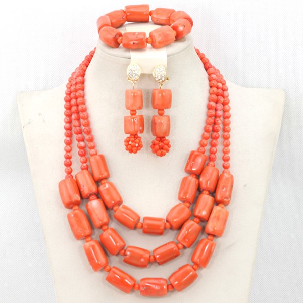 Red Coral African Beads Jewelry Set Nigerian Wedding Bridal Necklace Jewelry Set Unique Jewerly Sets   CJ371