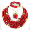 Red Coral African Beads Jewelry Set Nigerian Wedding Bridal Necklace Jewelry Set Unique Jewerly Sets   CJ371