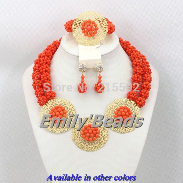 Red Coral African Beads Jewelry Set Nigerian Wedding Bridal Necklace Jewelry Set Unique Jewerly Sets   CJ371